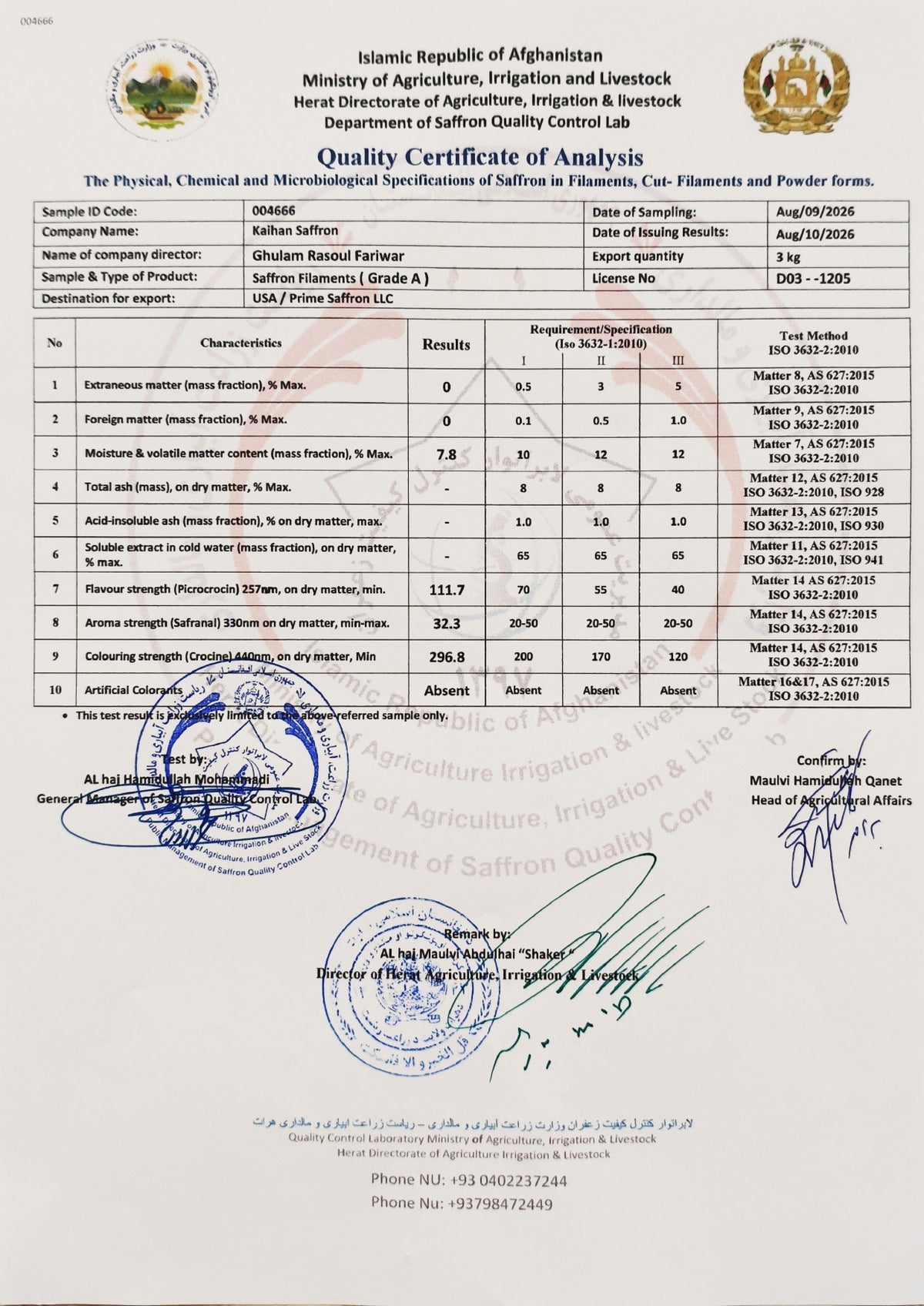 Lab Test Certificate